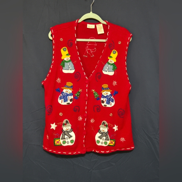 Bobbie Brooks Jackets & Blazers - Bobbie Brooks Christmas Holiday Sweater Vest Women’s With Embroidered Snowmen XL